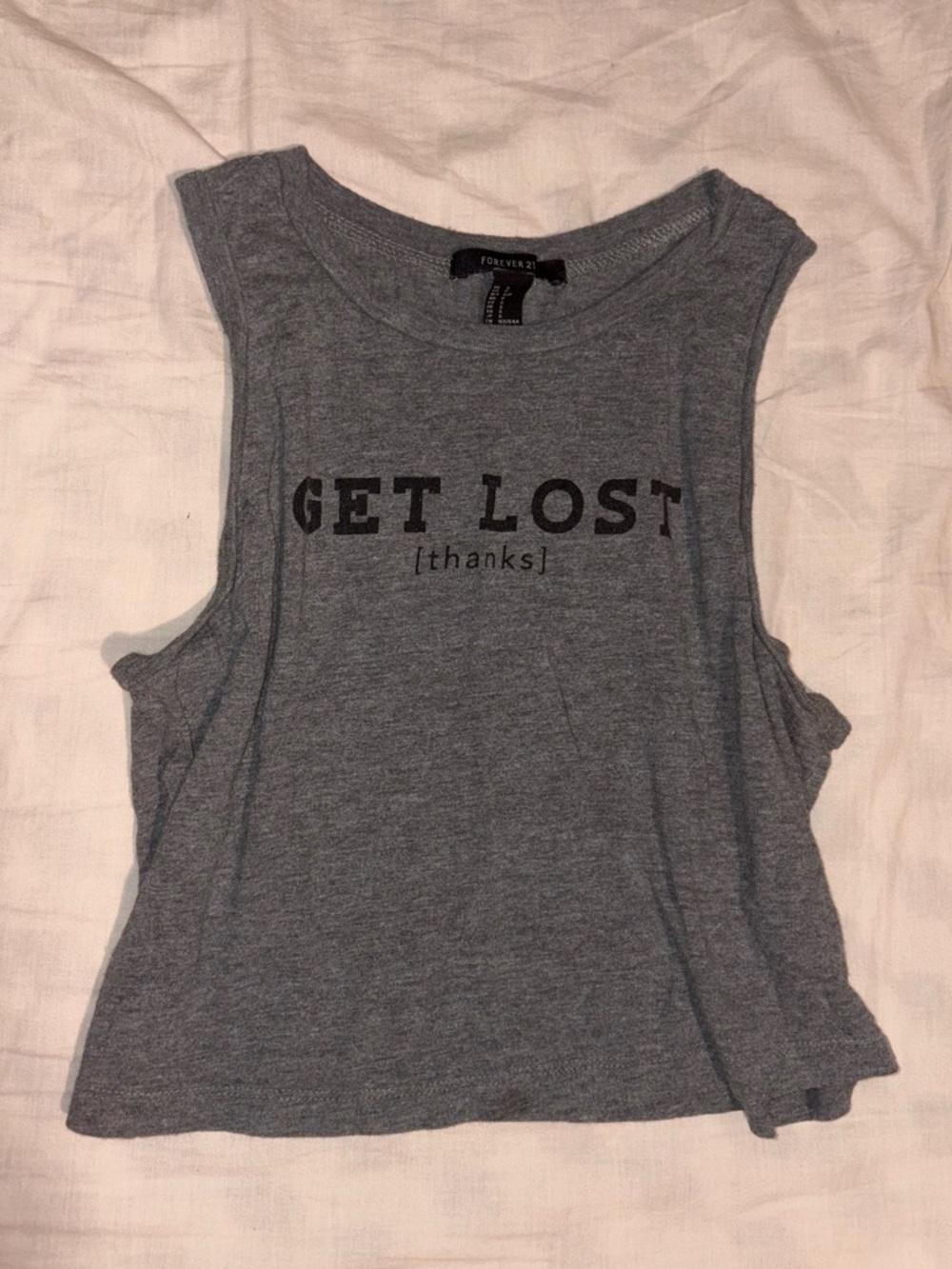 Forever 21 Gray Graphic Crop Muscle Tank - GET LOST